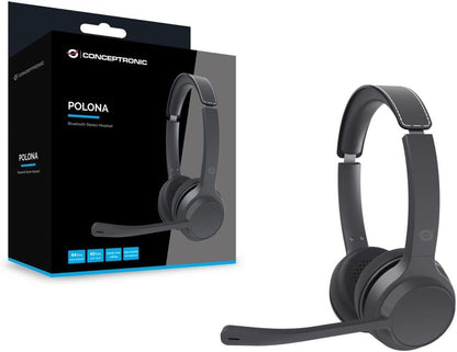 Conceptronic POLONA04B Wireless and Wireless Headphones, Headband, Call/Music, USB Type C, Bluetooth, Black