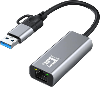 LevelOne USB-0423 2.5 Gigabit Ethernet 2-in-1 USB-C/A Network Adapter