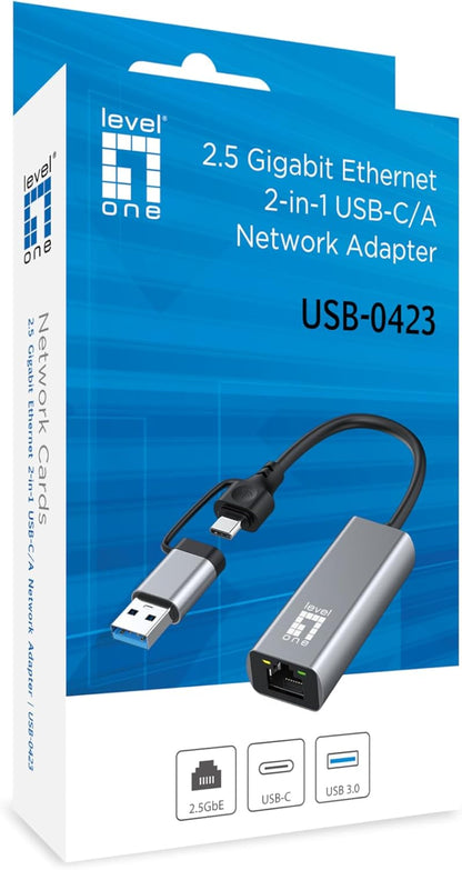 LevelOne USB-0423 2.5 Gigabit Ethernet 2-in-1 USB-C/A Network Adapter