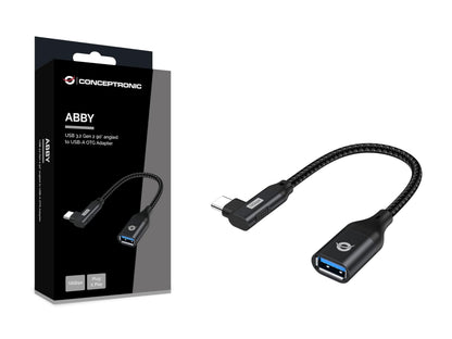 Conceptronic ABBY19B USB-C 90° Angled to USB-A OTG Adapter 10Gbps USB 3.2 Gen 2