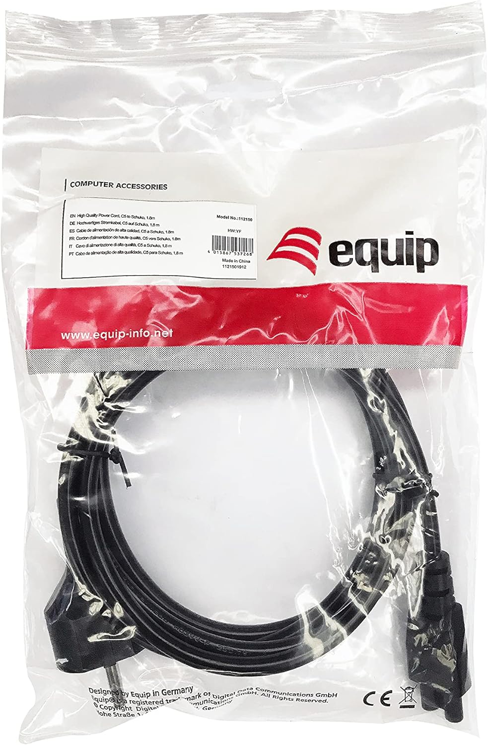 Equip Netzanschlusskabel Schukon. -> IEC C5 St/Bu