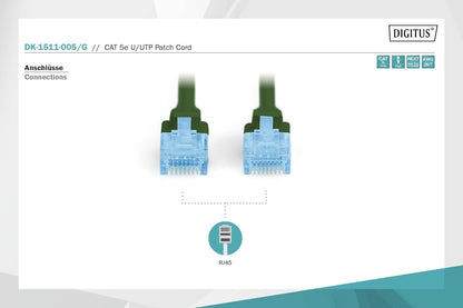 DIGITUS LAN Kabel Cat 5e - 0,5m - RJ45 Netzwerkkabel - U/UTP Ungeschirmt - Kompatibel zu Cat-6 & Cat-5 - Grün Cat 5e - U/UTP - PVC 0,5 m - 1 Stück Grün