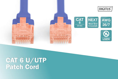 DIGITUS Cat LAN Cable 6-0.25m - RJ45 Network Cable - UTP Unshielded - Cat-6A & Cat-5e Compatible - Blue