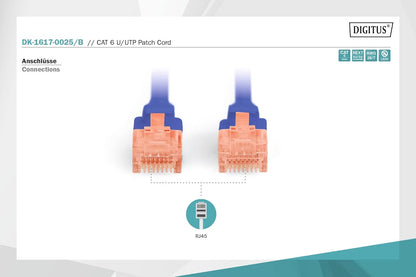 DIGITUS Cat LAN Cable 6-0.25m - RJ45 Network Cable - UTP Unshielded - Cat-6A & Cat-5e Compatible - Blue