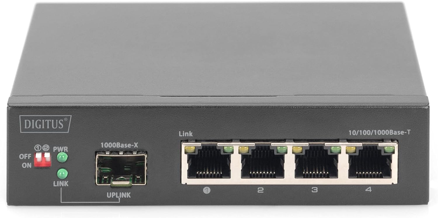 DIGITUS 4-Port Gigabit Network Switch, 1 SFP Uplinks 4-Port + 1x SFP-Uplink 1 Gbit/s Schwarz