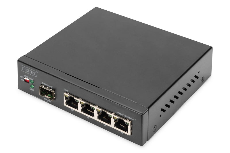 DIGITUS 4-Port Gigabit Network Switch, 1 SFP Uplinks 4-Port + 1x SFP-Uplink 1 Gbit/s Schwarz
