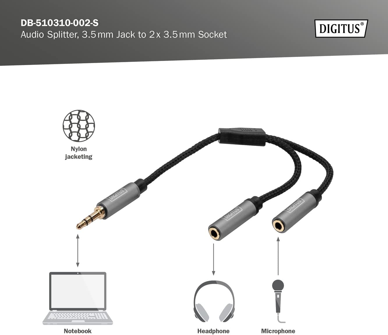 DIGITUS Audio Anschlusskabel,3,5mm Klinke 3,5mm Bu