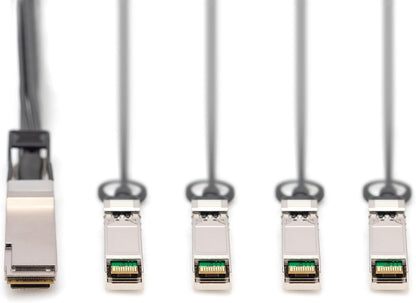 Digitus Universal 40 Gbit/s QSFP+ to 4x SFP+ 10 Gbit/s DAC Breakout Cable - 1 m - 10 Gbit/s per channel - Network Cable - Direct Attach Cable - Direct Attach Copper