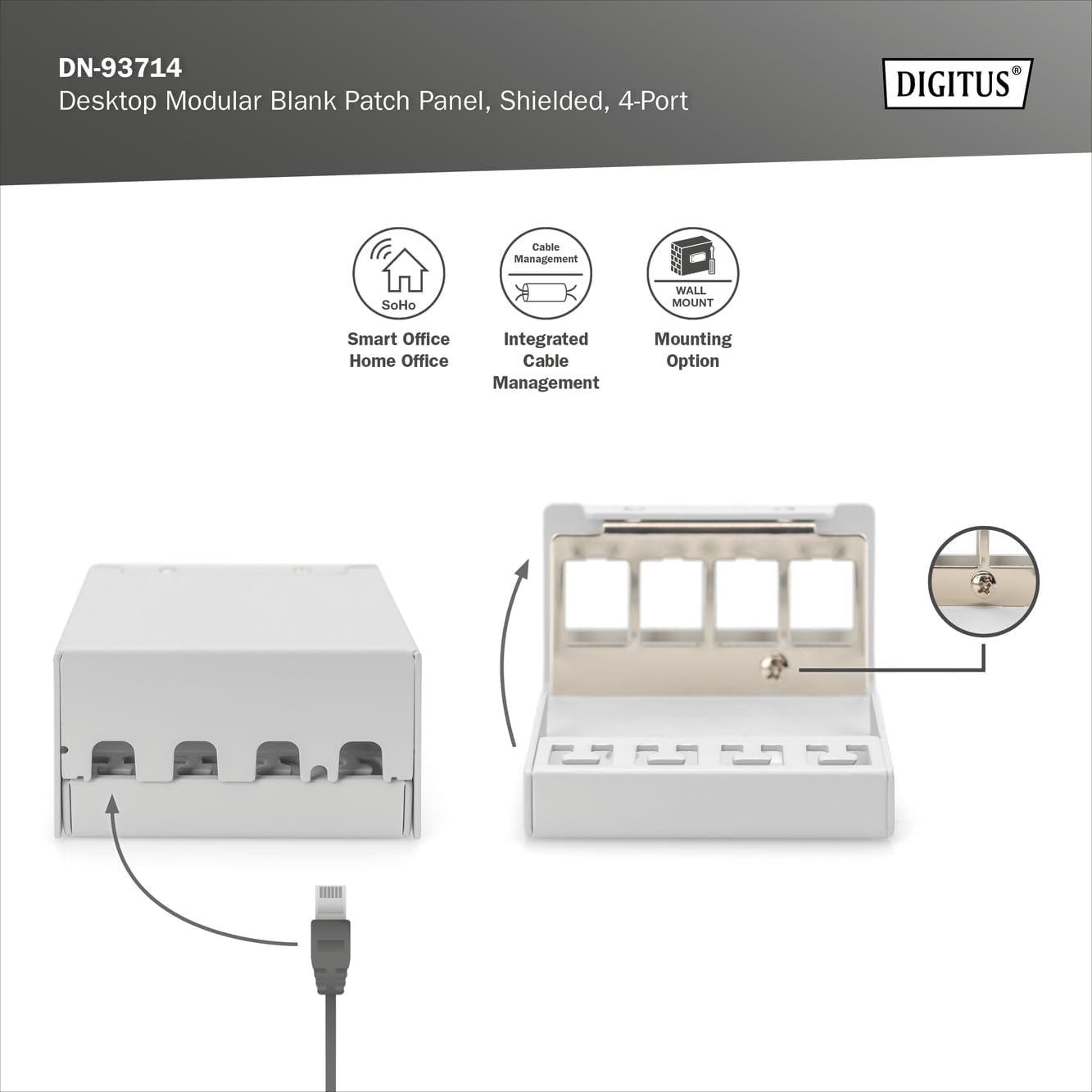 DIGITUS Desktop Modular Patch Panel, geschirmt, 4-Port, Lichtgrau