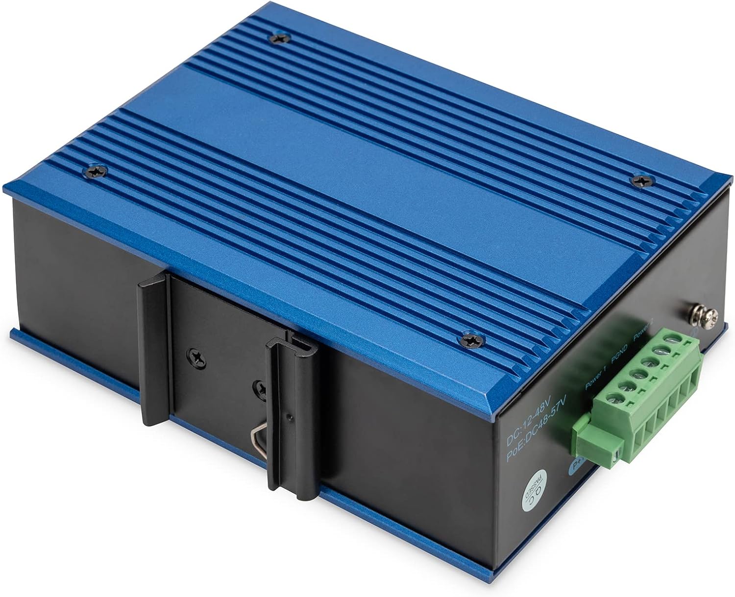 DIGITUS Network Switch - 8-Port Gigabit Ethernet - 1 SFP Uplinks - DIN-Rail Mounting - Terminal Block - Fanless - Black/Blue