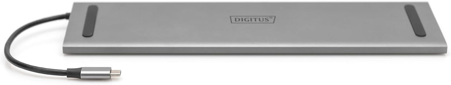 DIGITUS USB-C Laptop Docking Station - 11 Ports - 2X HDMI, 1x VGA - Ultra HD 4k30Hz - 3X USB 3.0, 1x USB Type-C - RJ45 LAN, Audio Jack, Card Reader - Silver