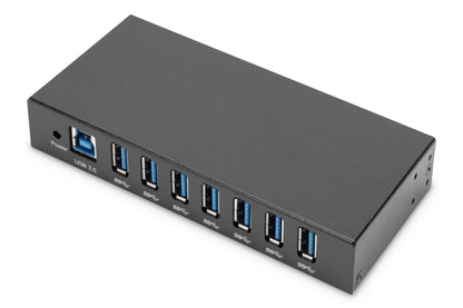 DIGITUS Industrial 7-Port USB Hub - 7X USB-A - USB 3.0-5Gbps - USB SuperSpeed - 15kV ESD Protection - DIN Rail Mounting - Black USB 3.0 - 7 ports - metal housing 5 Gbit/s