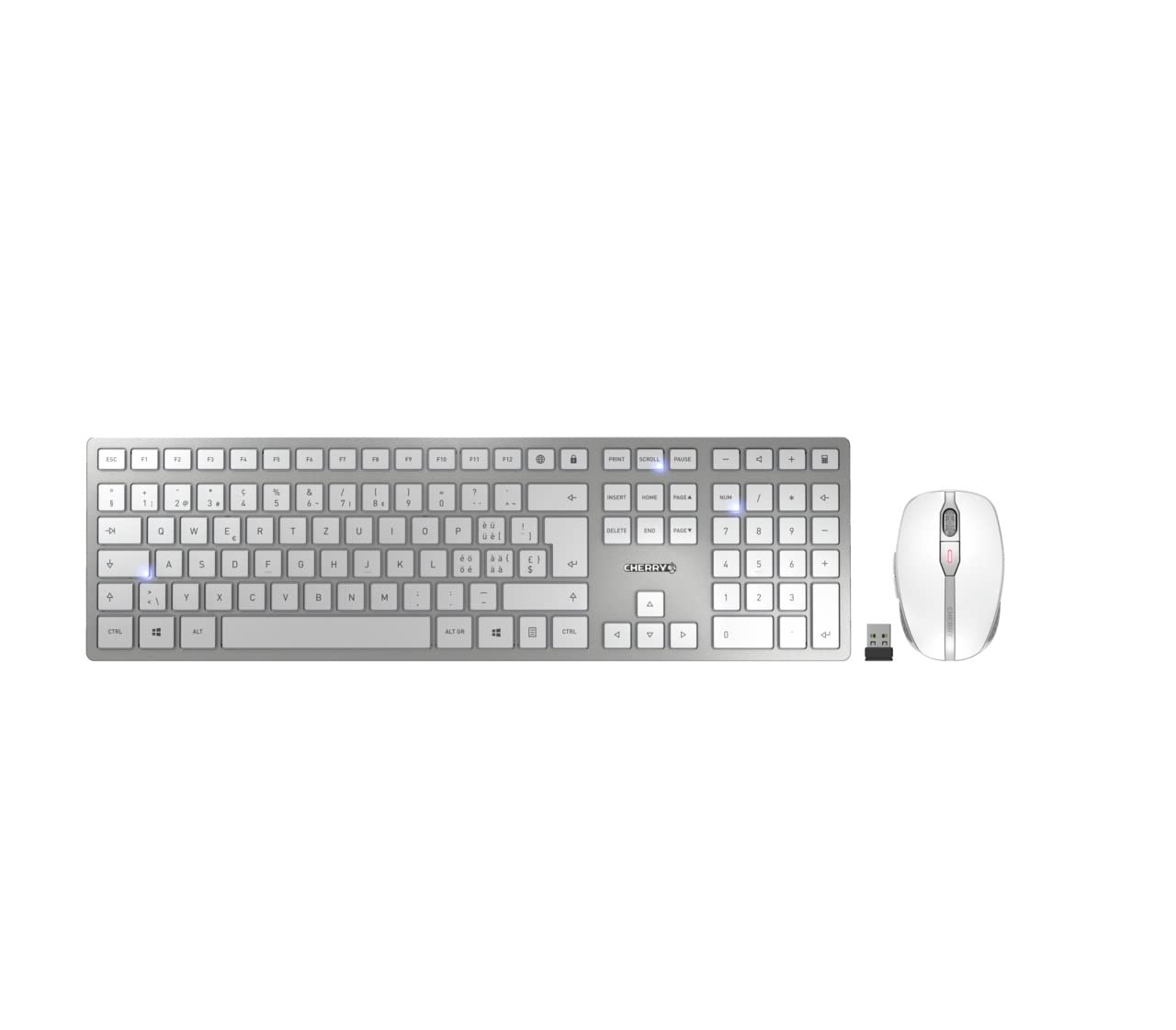 CHERRY DW 9100 SLIM, wireless keyboard and mouse set, international layout, QWERTY keyboard, rechargeable batteries, SX scissor mechanism, whisper-quiet keystroke