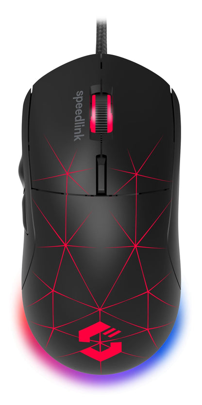 Speedlink CORAX Gaming Mouse with cable, multi-colour LED lighting, USB connection, 5 programmable buttons PC mouse wired, DPI switch up to 3,200 dpi, sheathed cable, black
