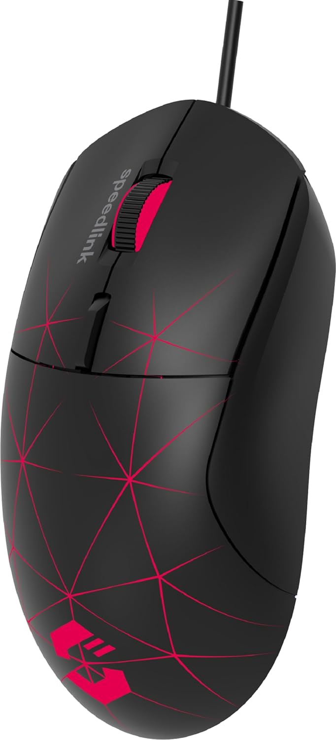 Speedlink CORAX Gaming Mouse with cable, multi-colour LED lighting, USB connection, 5 programmable buttons PC mouse wired, DPI switch up to 3,200 dpi, sheathed cable, black