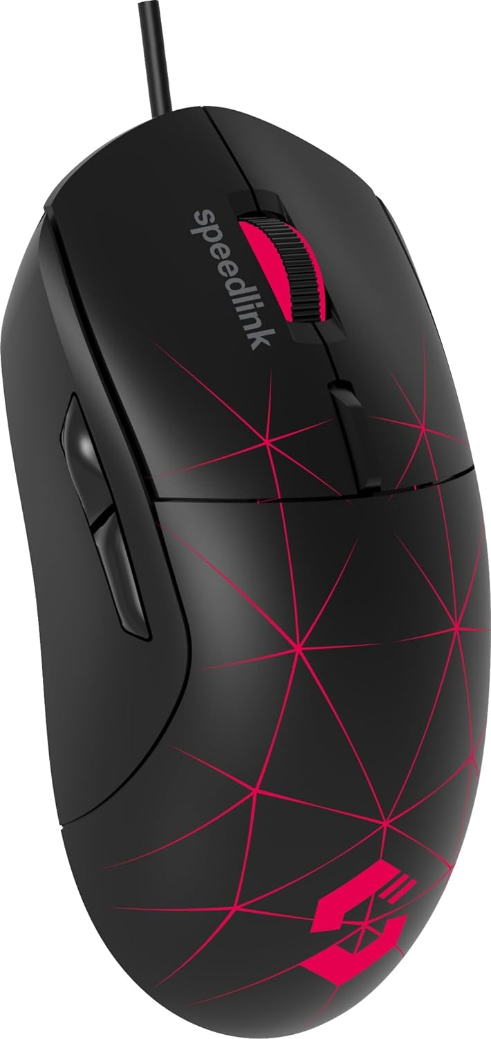 Speedlink CORAX Gaming Mouse with cable, multi-colour LED lighting, USB connection, 5 programmable buttons PC mouse wired, DPI switch up to 3,200 dpi, sheathed cable, black