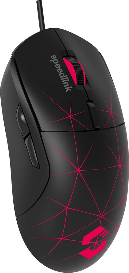 Speedlink CORAX Gaming Mouse with cable, multi-colour LED lighting, USB connection, 5 programmable buttons PC mouse wired, DPI switch up to 3,200 dpi, sheathed cable, black