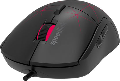 Speedlink CORAX Gaming Mouse with cable, multi-colour LED lighting, USB connection, 5 programmable buttons PC mouse wired, DPI switch up to 3,200 dpi, sheathed cable, black