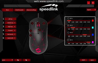 Speedlink CORAX Gaming Mouse with cable, multi-colour LED lighting, USB connection, 5 programmable buttons PC mouse wired, DPI switch up to 3,200 dpi, sheathed cable, black