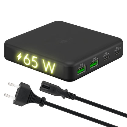 goobay 61772 Multiport 4-Fach USB-C Ladegerät mit 65W Leistung/lädt mehrere Geräte gleichzeitig über die USB-C (Power Delivery) Anschlüsse/Tischladegerät/Netzteil USB-C/USB-Hub/Schwarz
