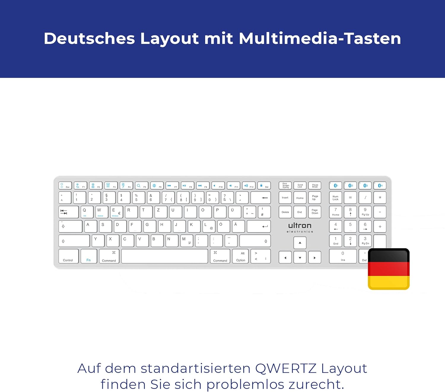 `Ultron Tastatur UMK-1 BT, silber wireless ALU`