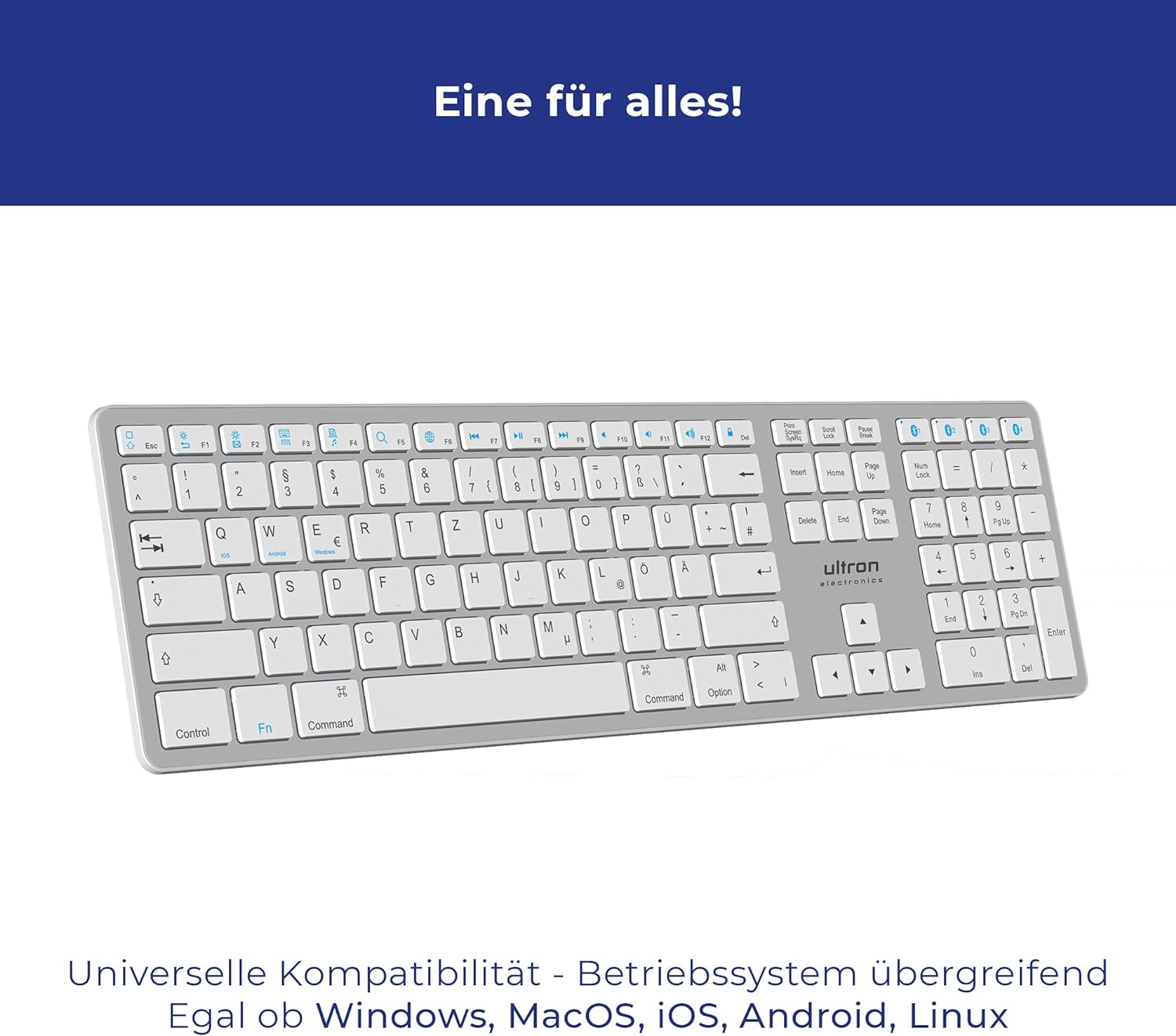 `Ultron Tastatur UMK-1 BT, silber wireless ALU`