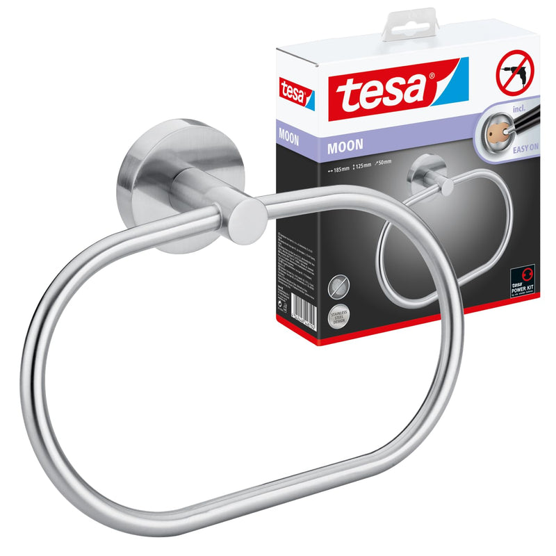 tesa MOON Handtuchring zum Kleben Edelstahloptik r