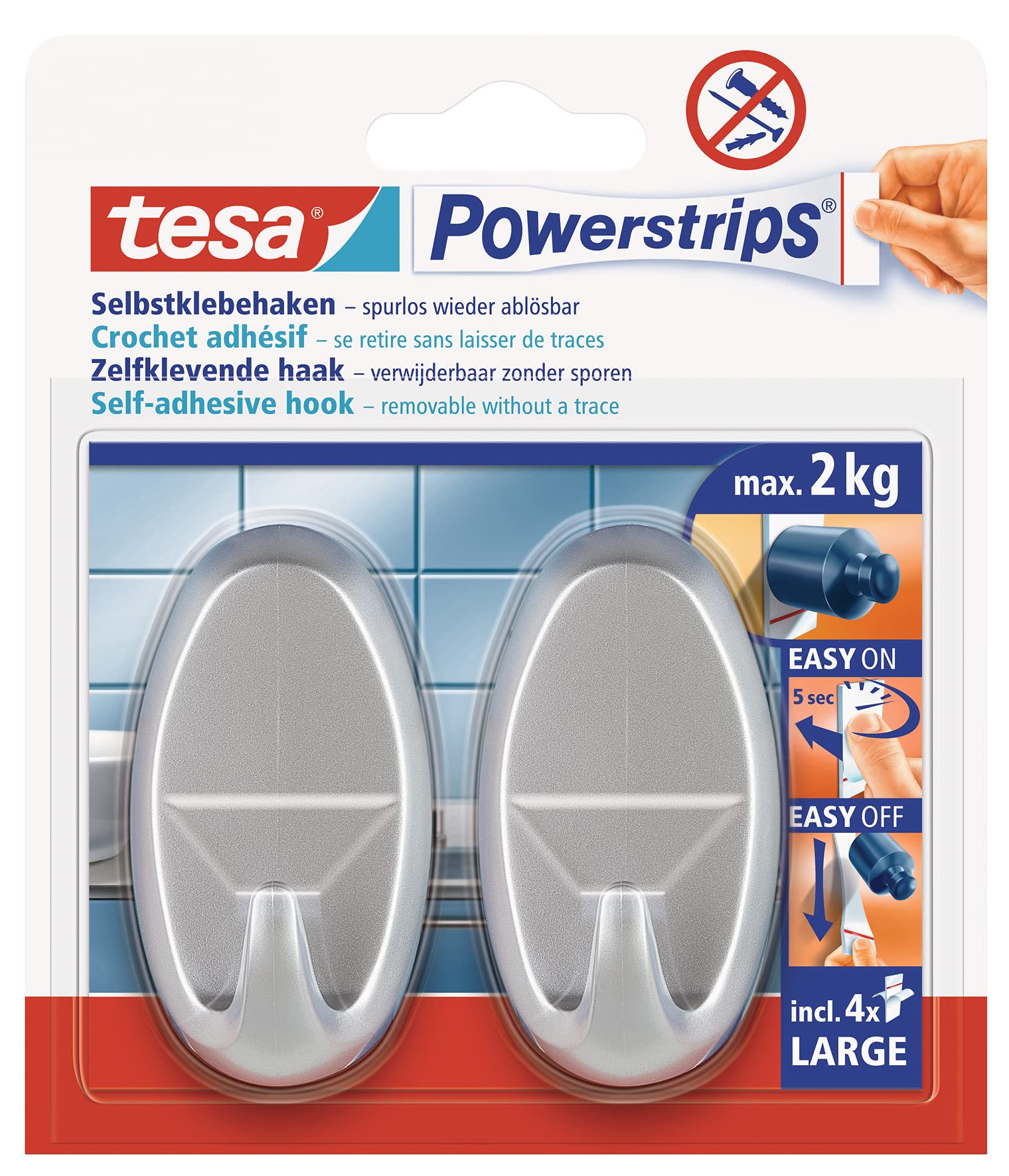 tesa Powerstrips Haken Large Oval matt-chrom