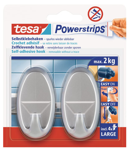 tesa Powerstrips Haken Large Oval matt-chrom