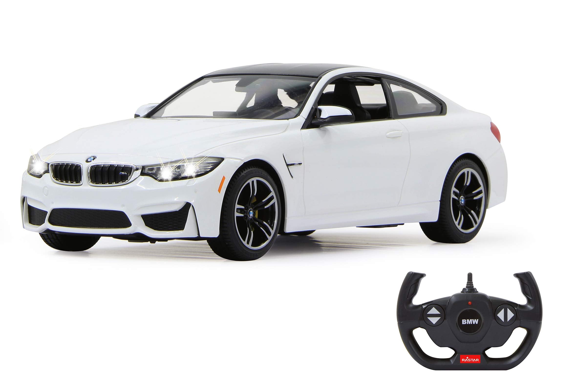 JAMARA 404566 - BMW M4 Coupe 1:14 2,4Ghz - offiziell lizenziert, bis 1 Std. Fahrzeit bei 11 Km/h, LED, Perfekt nachgebildete Details, detaillierter Innenraum,hochwertige Verarbeitung, weiß
