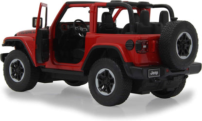 Jamara 405179 Jeep Wrangler JL 1:14 2,4GHz Tür manuell-offiziell lizenziert, bis 1 Std Fahrzeit, ca. 11 Kmh, perfekt nachgebildete Details, detaillierter Innenraum, LED Licht, rot