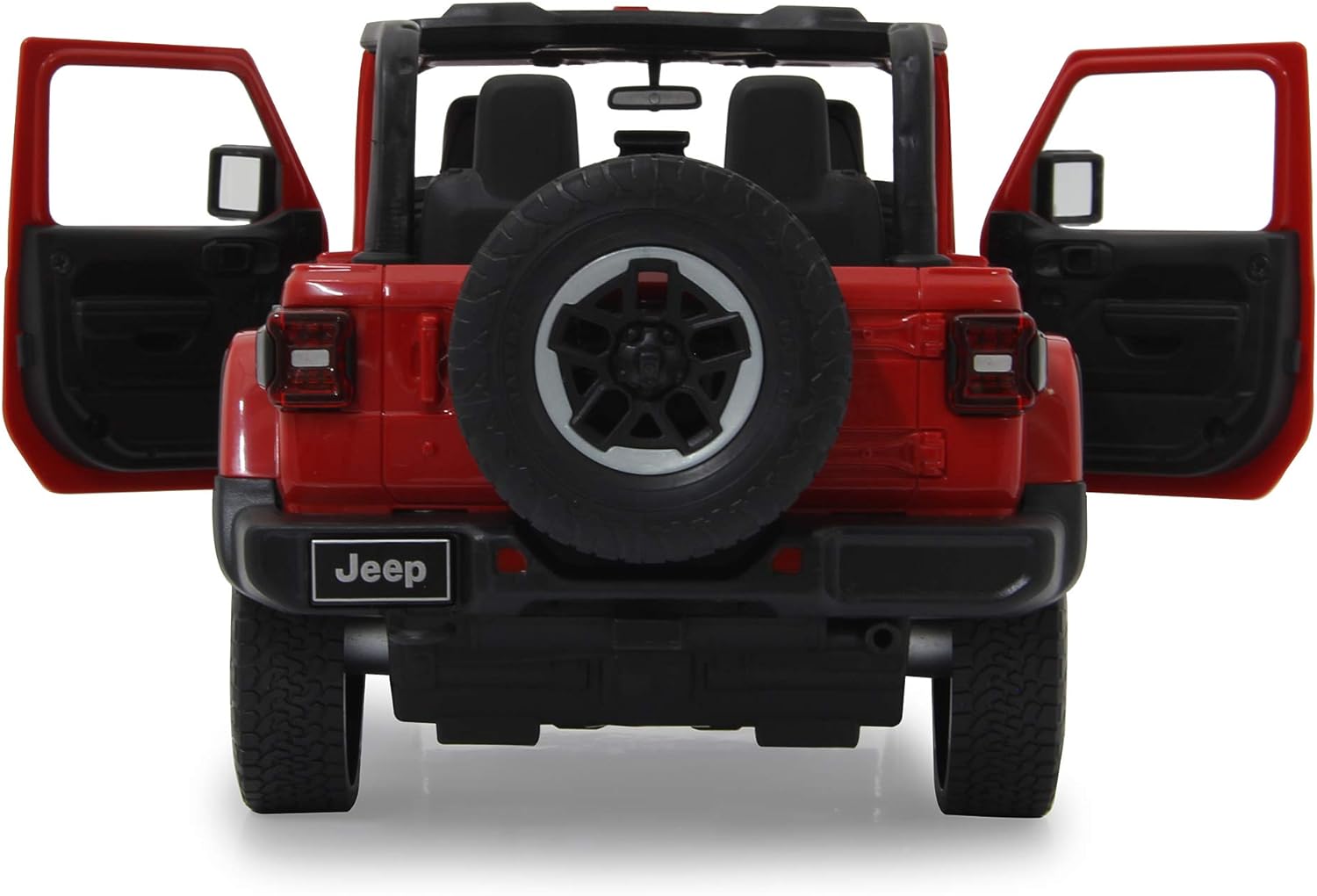 Jamara 405179 Jeep Wrangler JL 1:14 2,4GHz Tür manuell-offiziell lizenziert, bis 1 Std Fahrzeit, ca. 11 Kmh, perfekt nachgebildete Details, detaillierter Innenraum, LED Licht, rot