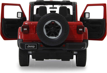 Jamara 405179 Jeep Wrangler JL 1:14 2,4GHz Tür manuell-offiziell lizenziert, bis 1 Std Fahrzeit, ca. 11 Kmh, perfekt nachgebildete Details, detaillierter Innenraum, LED Licht, rot