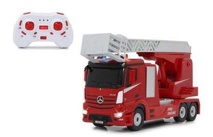 JAMARA 405212 Brigade Rotary Mercedes-Benz Antos 1:24 2.4GHz-Realistic Engine Sound, Horn, rotatable/extendable Ladder, LED Signal, fire Siren, Driving and reversing Light, red, One Size