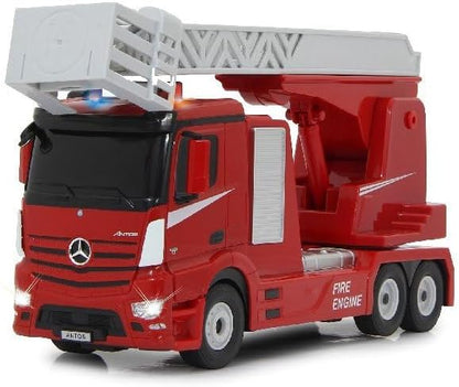 JAMARA 405212 Brigade Rotary Mercedes-Benz Antos 1:24 2.4GHz-Realistic Engine Sound, Horn, rotatable/extendable Ladder, LED Signal, fire Siren, Driving and reversing Light, red, One Size