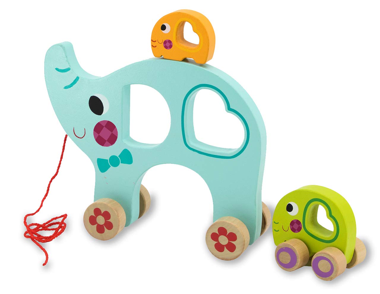 Jamara 460875 Wooden Toy - Kidiwood Pull-Out Elephant Family, 3-Piece Promotes Motor Skills, Various Slots, Partially Magnetic