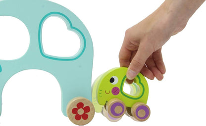Jamara 460875 Wooden Toy - Kidiwood Pull-Out Elephant Family, 3-Piece Promotes Motor Skills, Various Slots, Partially Magnetic