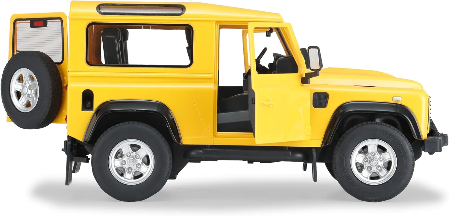 Jamara 403135 Land Rover Defender 1:14 2.4 GHz door-11 km/h, Faithful Finish, Detailed Interior, LED Driving Light, Doors can be Opened manually, Yellow