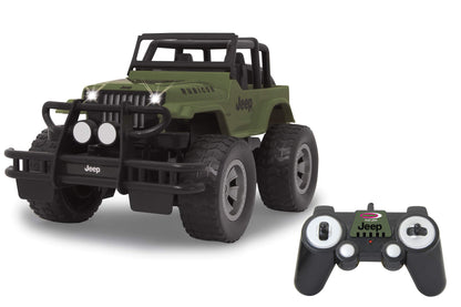 JAMARA 405054 Jeep Wrangler Rubicon 1:12 2.4 GHz-9 km/h, Light/Rear Grippy profiled Off-Road Tyres, Front Rail ensures a Bulky Appearance, Adjustable Track, Olive Green