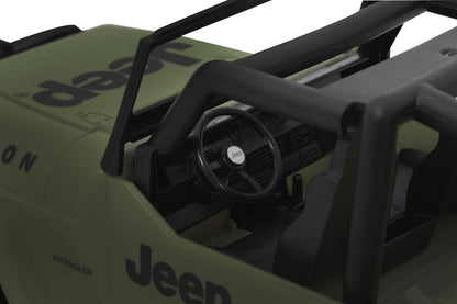 JAMARA 405054 Jeep Wrangler Rubicon 1:12 2.4 GHz-9 km/h, Light/Rear Grippy profiled Off-Road Tyres, Front Rail ensures a Bulky Appearance, Adjustable Track, Olive Green