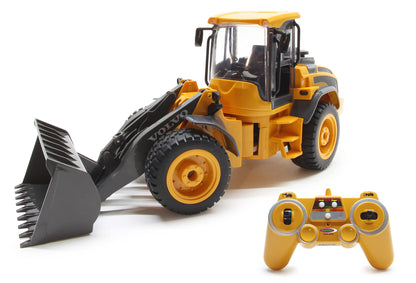 JAMARA 405058 Loader Volvo L50 1:16 2.4GHz-Faithful Articulated Steering, auto Standby Mode, reversing Warning, 2 Wheel Drive, Indicator, Realistic Engine Sound, Orange, One Size