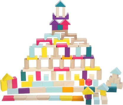 JAMARA 460702 Toy Kidiwood Wooden Building Blocks Mix 100 Pieces from 18 Months, Solid Wood-Mountain Maple and Beech, Water-Based Colours, Promotes Motor Skills and Sense of Touch, Multicoloured