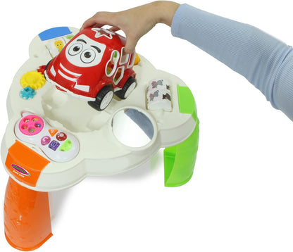 JAMARA 460951 Play Table Car and Mobile Phone-Promotes Fine and Gross Motor Skills Music, LED Light Effects, 10 Shapes in 5 Colours, Mirror, Smooth Running Plastic Wheels, 13 Pieces, White