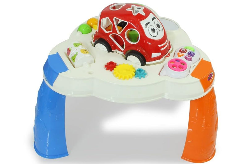 JAMARA 460951 Play Table Car and Mobile Phone-Promotes Fine and Gross Motor Skills Music, LED Light Effects, 10 Shapes in 5 Colours, Mirror, Smooth Running Plastic Wheels, 13 Pieces, White