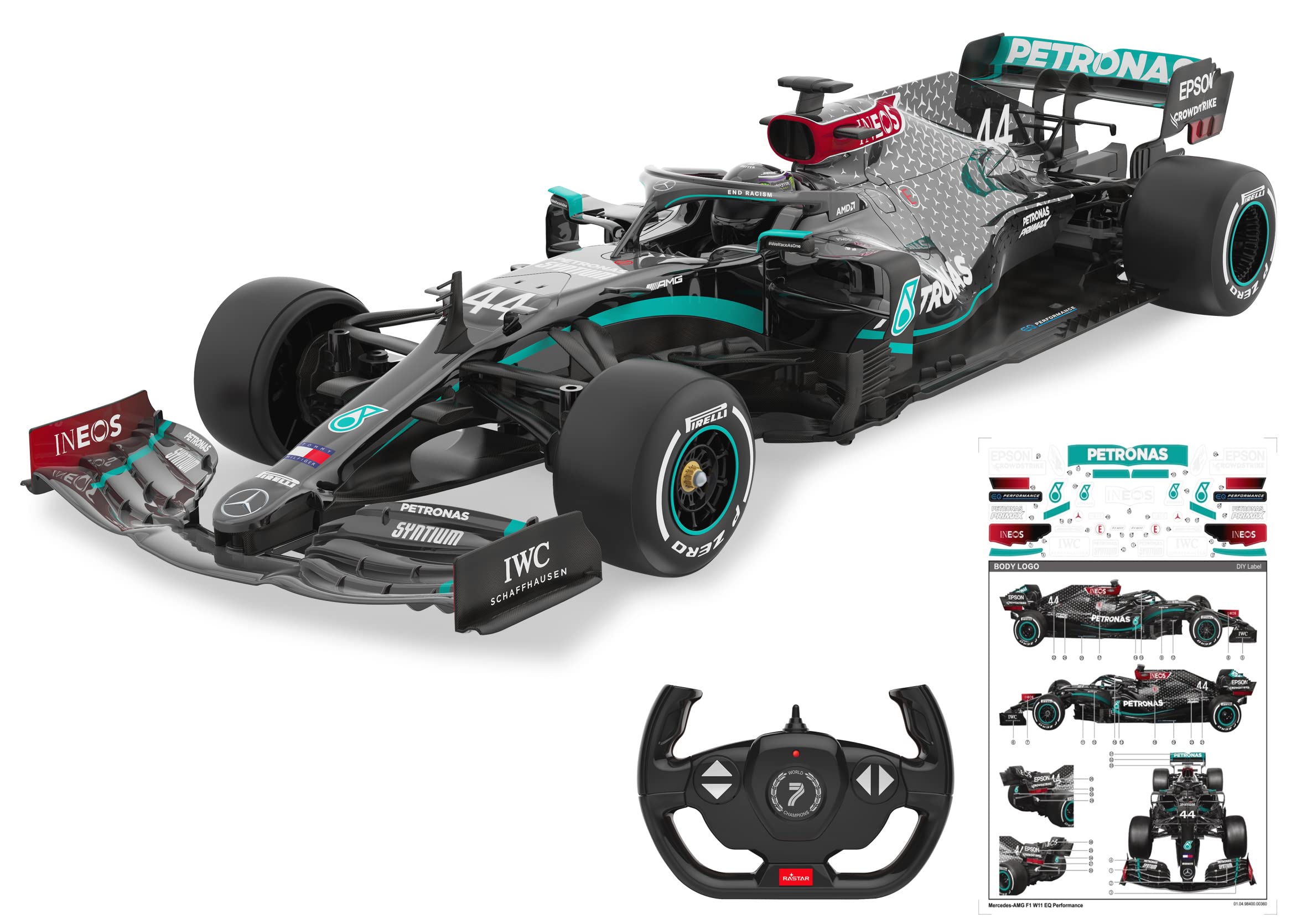 JAMARA 402106 Mercedes-AMG F1 W11 EQ Performance 1:12-2.4GHz for Multiplayer Operation, Officially Licensed, Faithful Painting, Includes Decorative Sheet, Black