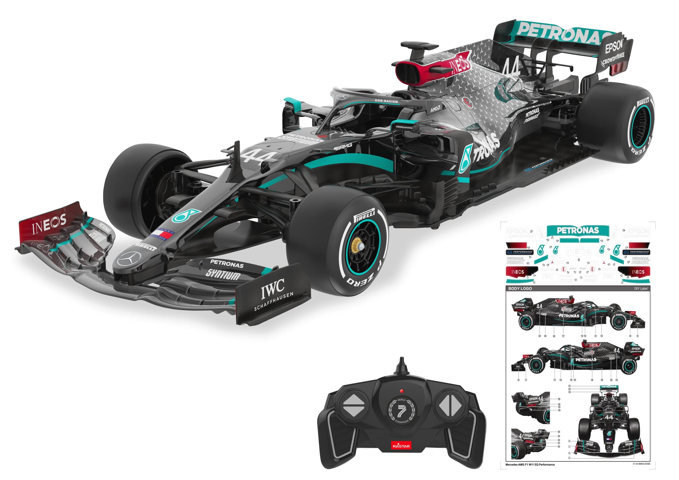 JAMARA 402107 Mercedes-AMG F1 W11 EQ Performance 1:18-2.4GHz for Multiplayer Operation, Officially Licensed, Faithful Painting, Includes Decorative Sheet, Black