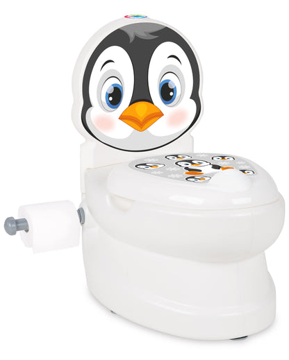 JAMARA 460960 Meine kleine Toilette Pinguin mit Spülsound und Toilettenpapierhalter-Töpfchen, leicht zu reinigen, abgerundete Kanten, Saugknöpfe für Guten Halt, Weiss