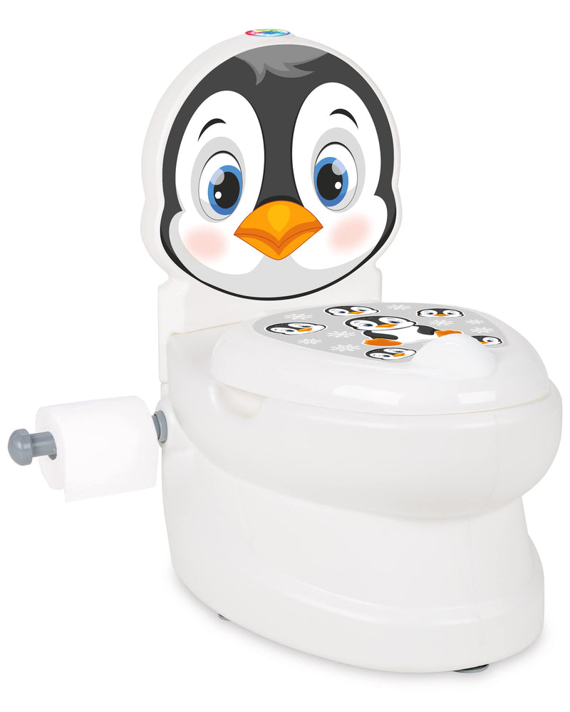 JAMARA 460960 Meine kleine Toilette Pinguin mit Spülsound und Toilettenpapierhalter-Töpfchen, leicht zu reinigen, abgerundete Kanten, Saugknöpfe für Guten Halt, Weiss