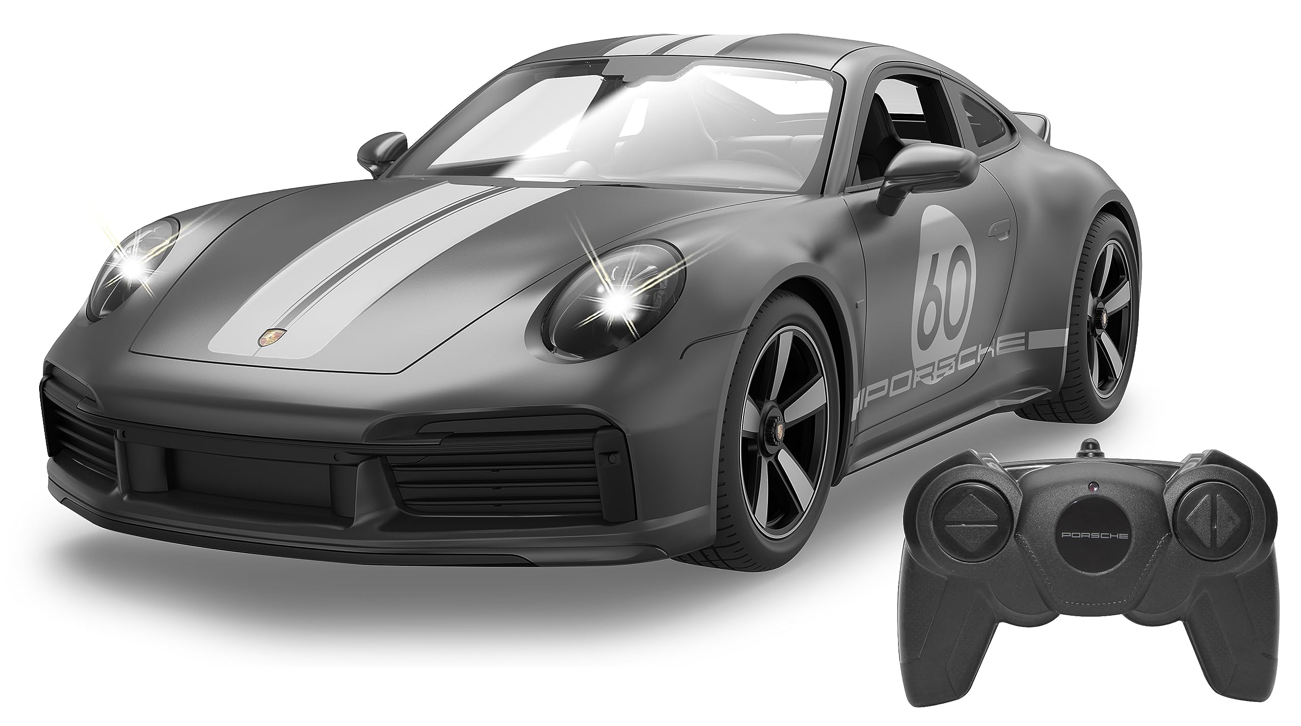 JAMARA 402162 Porsche 911 Sport Classic 1:16 2,4GHz -transparente Windschutzscheibe, LED Licht, RC-Auto Deluxe Cars, Gray