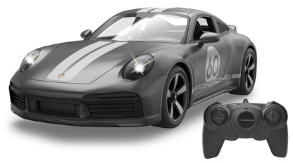 JAMARA 402162 Porsche 911 Sport Classic 1:16 2,4GHz -transparente Windschutzscheibe, LED Licht, RC-Auto Deluxe Cars, Gray